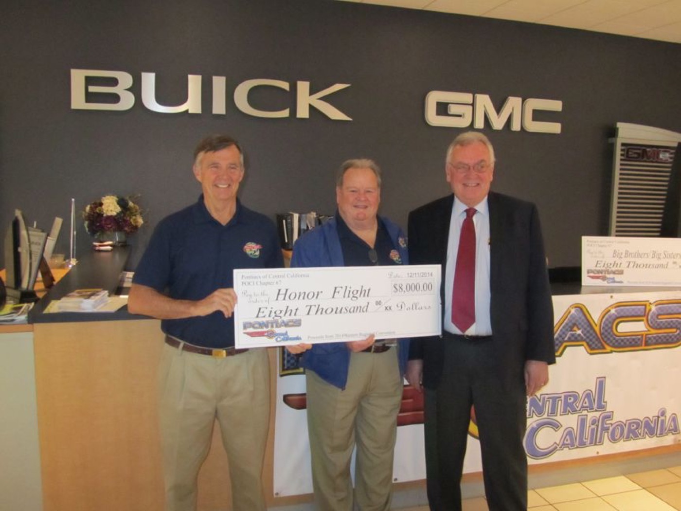 Honor Flight check, eight thousand dollars donated